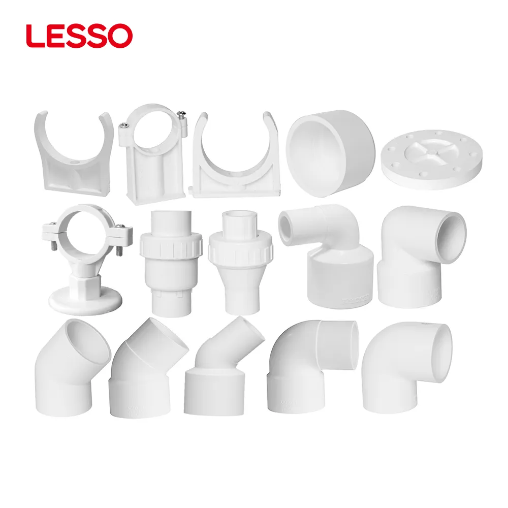 Lesso macho fêmea cotovelo pvc-u solvente solda acessórios rosca tee união flange pvc redutor adaptador plástico acessórios para tubos