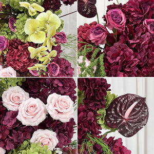 Realistic Silk Handmade Burgundy and Green Floral <b>Arch</b> <b>Decoration</b> Set for Wedding Background Props - Product Image 4