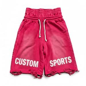 Pantalones Cortos Deportivos para Hombre, Estilo Grunge Y2K, con Logotipo Personalizado, de Algodón Grueso, Estilo Urbano, con Estampado de Letras, Bajo Deshilachado - Product Image 1