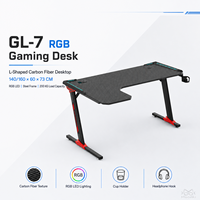 L-vormig uittrekbaar gamingbureau RGB LED metalen houten constructie carbon fiber oppervlak bekerhouder hoofdtelefoonhaak voor computer