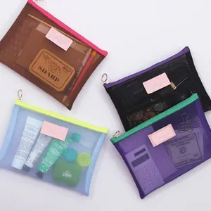 A33 패션 여행 화장품 세면 도구 주최자 가방 참조 지퍼 파우치 메쉬 메이크업 가방 여성용 내구성 나일론