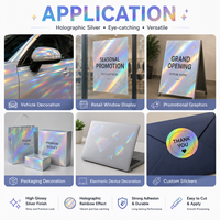 Vinilo Holográfico Transparente Arcoíris, Vinilo Láser Holográfico Transparente Autoadhesivo en Rollo, Película para Ventanas para Decoración de Vehículos