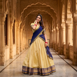 TENNECY Choli para Mujer, Elástico, Reversible, de Secado Rápido, Protección Solar, para Invierno, Diwali, Fiestas, Largo hasta el Tobillo, Kanchipuram Zari - Product Image 1
