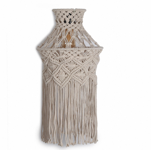 Abat-jour en macramé bohème, écologique, fait main, en coton, avec pompons, provenant du Rajasthan, pour chambre à coucher, salon, bureau - Product Image 1