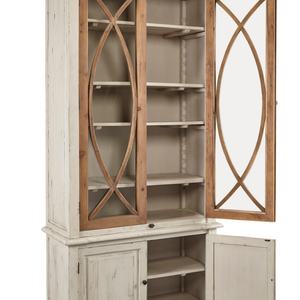 ไอเดียชั้นวางหนังสือโบราณ ตู้เก็บของสไตล์เรสติก ทำจากไม้รีไซเคิล ชั้นวางหนังสือแบบตั้งพื้นพร้อมบานกระจก - Product Image 2