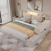 Lit Moderne pour Chambre à Coucher avec Rangement – Cadre de Lit Queen/King Size en Bois Multifonctionnel Style Tatami