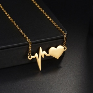 Elegante Collar Coreano de Acero Inoxidable con Colgante en Forma de Latido de Corazón, Collar de Oro Sólido de 14K para Mujeres, Hombres y Niñas - Product Image 2
