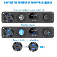 Panneau d'interrupteurs à bascule 12V 24V avec chargeur USB-C QC3.0, voltmètre numérique et prise allume-cigare pour camping-car, bateau, caravane, camion
