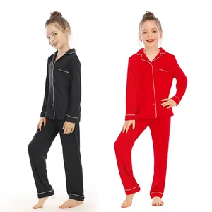 Ensemble de pyjama à manches longues en Modal pour enfant, garçon et fille, chemisier à boutons, pantalon, vêtements de nuit