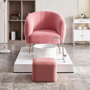 Fauteuil de pédicure rose réglable, chaise de manucure avec baignoire, siège rond pour salon de beauté et spa avec repose-pieds - Product Image 4