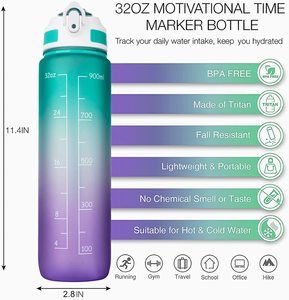 Bouteille d'eau en plastique portable <span class=keywords><strong>de</strong></span> bonne qualité, bouteille avec grande capacité <span class=keywords><strong>de</strong></span> 1000ml 32oz pour peinture <span class=keywords><strong>à</strong></span> dégradé, vente en gros, nouvelle collection - Product Image 3