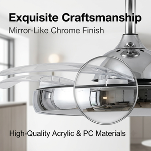 Ventilateur de plafond rétractable moderne chromé de 42 pouces avec lumière, 5 pales, moteur DC, LED à spectre complet Bridgelux à CRI 97, en métal - Product Image 5