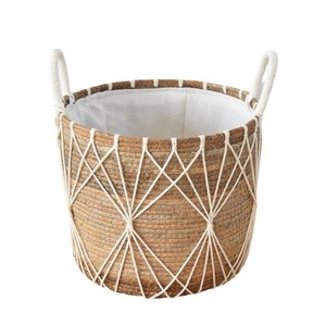 Wicker Laundry <b>Basket</b> Round Cotton Lining Stackable Storage <b>Basket</b> For Home Use - Product Image 5