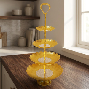 Vintage Style Brass Metal <b>3</b> <b>Tier</b> <b>Cake</b> <b>Stand</b> Decorative Centerpiece for Hotels Weddings and Events - Product Image 2