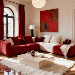 Divano a L in Velluto Polaris Stile Nordico Lusso Leggero, Ecologico, in Legno <span class=keywords><strong>Rosso</strong></span> <span class=keywords><strong>e</strong></span> <span class=keywords><strong>Bianco</strong></span>, per Soggiorno di Piccoli Appartamenti - Product Image 3