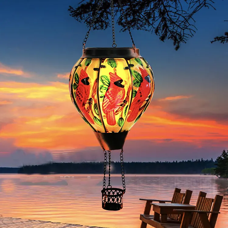 Balon udara panas, lentera surya tahan Air, lentera surya dengan lampu nyala berkedip, lentera gantung untuk taman, teras, pesta