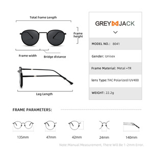 Gafas de Sol Redondas Greyjack, Montura Negra TR90, Polarizadas UV400, Estilo Urbano Unisex - Product Image 3