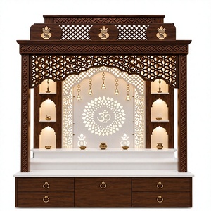 Marble Look Wooden Carved Modern Temples Designer Wooden Temple Pooja Mandir Modern Design Wooden Temple Indian Pooja Room - Product Image 5
