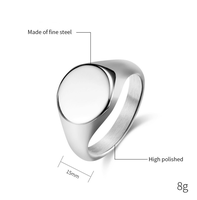 Bague Unisexe Tendance en Acier Inoxydable Plaqué Or 18K, Disque Rond Poli PVD Personnalisable, Gravure INS Simple