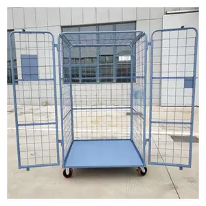 Metal Storage Cages With Wheels Trolley Steel Roll Box Container Storage Cage Roll Trolley Cart