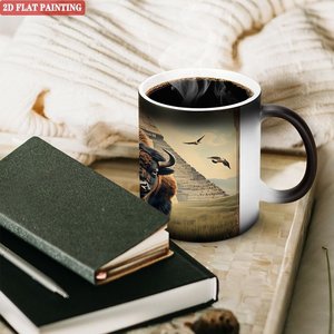 Taza Mágica Interactiva que Cambia de Color con el Calor, Negra Esmerilada, 11 oz, Taza de Cerámica con Diseño Artístico de Pirámide de Búfalo - Product Image 3