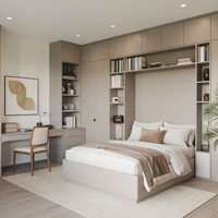 Hochwertiges Queen- und King-Size Graues Massivholz Luxus-Schrankbett mit Wandschränken Modernes Design Platzsparend