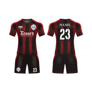 2023 Nieuwe Ontwerp Custom Kids Truien Voetbal Zwart Wit Rood Voetbal Jersey Meisjes Voetbal Uniform