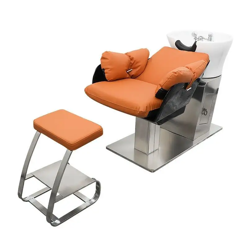 सिरेमिक बेसिन डिजाइनिंग ब्यूटी सैलून शैम्पू बिस्तर नाई के बालों को धोने के साथ कुर्सी ह्यूमिडोर शैम्पू कुर्सी