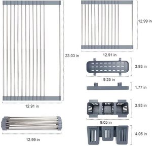 <span class=keywords><strong>Escurridor</strong></span> <span class=keywords><strong>de</strong></span> <span class=keywords><strong>platos</strong></span> <span class=keywords><strong>plegable</strong></span> <span class=keywords><strong>de</strong></span> acero inoxidable para cocina, 2 cestas <span class=keywords><strong>de</strong></span> almacenamiento, enrollable, 23 pulgadas - Product Image 3