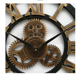 Roman Numerals Retro Rustic Vintage Big Wooden 23 Inch Antique Bronze Gear Wall <b>Clock</b> - Product Image 3