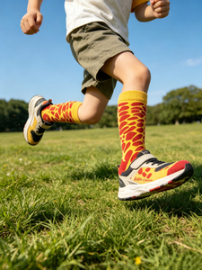 Chaussettes longues décontractées à motif dessin animé, chaussettes de compression pour coureurs en plein air, avec bordures à motif léopard décontracté, logo sous le pied pour le sport - Product Image 6