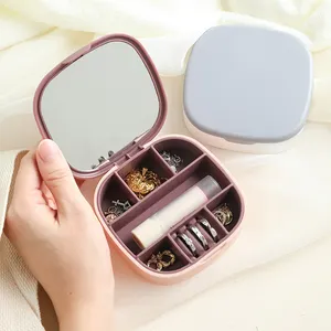 New Women Jewelry Storage Box With Mirror Small Ring Earrings Lipstick Box Travel Portable Jewelry Box Manufacturer