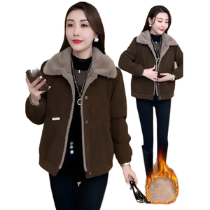 Abrigo corto acolchado de otoño-invierno para mujer, color liso, chaqueta holgada con solapa y botones, parka cálida y gruesa. - Product Image 1