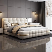 Nouveau Lit en Cuir de Luxe Léger Style Italien 2024 180*200, Grand Lit Simple Moderne Haut de Gamme pour Chambre Principale de Grande Villa