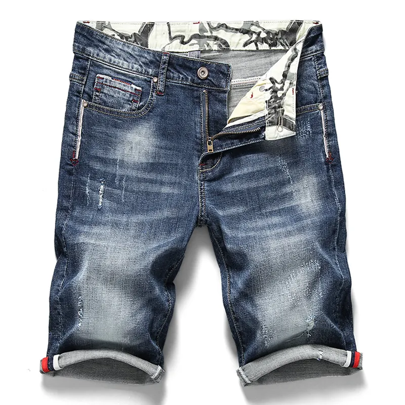 Fashion Casual Slim Fit High Quality Elastic Denim Shorts Summer New Men's Stretch Short Jeans