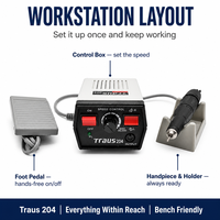Machine à ongles électrique Traus 204 Strong 65W, 35000 tr/min, couple élevé, ensemble de polissage et de meulage pour manucure et pédicure