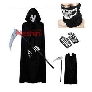 Disfraz de Halloween para Adultos y Niños, Capa Negra de Ceñador de Almas, Máscara de Calavera, Guantes, Accesorios de Vampiro - Product Image 1