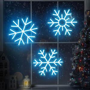 Enseigne néon de Noël, lumières bleues en forme de flocon de neige, décorations, lumières néon pour fenêtre <span class=keywords><strong>avec</strong></span> ornements en forme de flocon de neige pour décorations de Noël - Product Image 3