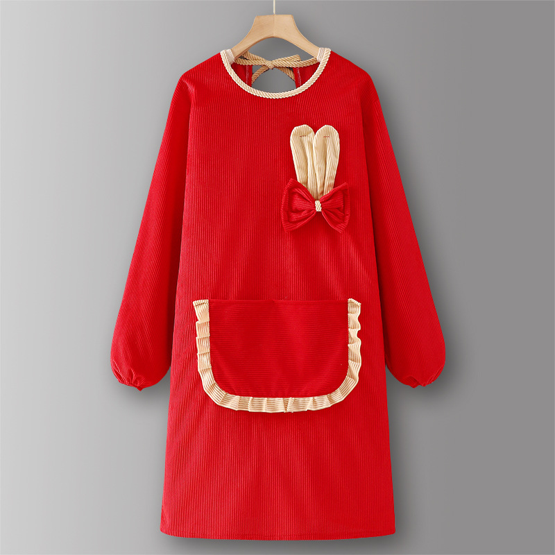 RedLZ807Corduroy long sleeve rabbit ears pocket lace