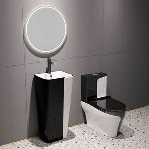 Set WC e Lavabo in Ceramica di Lusso con Scarico Sifonico, Colore Bianco e Nero, Vendita all'Ingrosso - Product Image 4