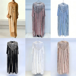 Robe longue de luxe dorée crème, perlée à la main, avec manches cape, style Abaya, pour femme musulmane, idéale pour l'Aïd et le Moyen-Orient – Nouvelle collection 2026 – Vente en gros - Product Image 5