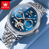 Montre mécanique pour homme OLEVS 7016, bracelet en acier inoxydable, étanche, affichage de l'année et du mois, montre automatique pour affaires, Relojes