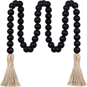 Ghirlanda di Perle di Legno da 99 cm Stile Fattoria con Nappe, Versatile Decorazione Murale Boho <span class=keywords><strong>Chic</strong></span> con Perline da Preghiera - Product Image 1