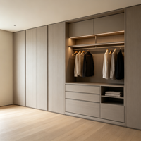 Armoire murale en chêne argenté sur mesure avec tiroir à fermeture douce pour projets de design de dressing contemporain