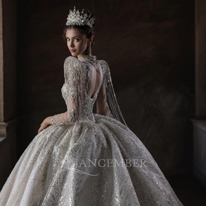 Abito da ballo di lusso abiti da sposa paillettes con applicazioni di perline volant abiti da sposa <span class=keywords><strong>Vestina</strong></span> De Novia Lsht076 - Product Image 4