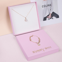 Sunny Pack Personnaliser Nouveau Style Carton Papier Boucle D'oreille Collier Rose Bijoux Emballage Boîte avec Pochette Ensemble Couvercle et Base