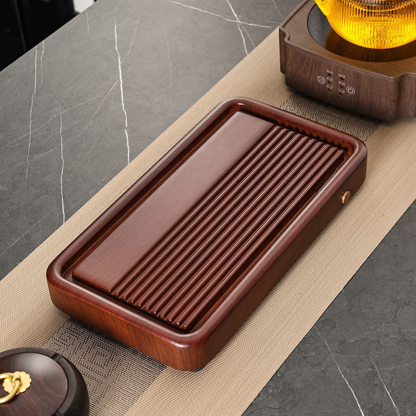 Semi-bakery wood style with red peony grain, 34x19x4cm