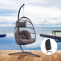 Chaise balançoire pliable en rotin de haute qualité avec support, hamac d'extérieur de jardin, balançoire de Patio pliable suspendue aux œufs