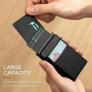 Porte-cartes de visite en alliage d'aluminium mince et durable, pochette arrière élastique, porte-cartes d'identité et de crédit, mini portefeuille RFID, ouverture automatique - Product Image 4