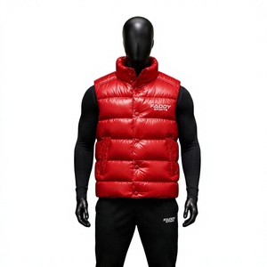 Custom Glossy Red Puffer Vest Men <b>Women</b> Winter Warm Sleeveless Jacket Quilted Gilet Windproof Shiny Bubble Coat Padded <b>Waistcoat</b> - Product Image 1